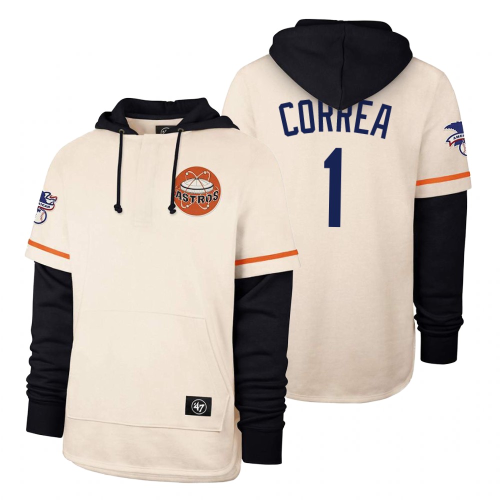 Men Houston Astros #1 Correa Cream 2021 Pullover Hoodie MLB Jersey